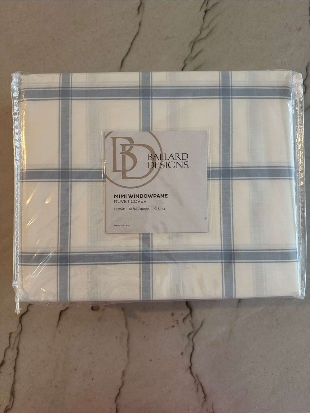 Ballard Designs Mimi Windowpane Blue/Cream Duvet Cover
